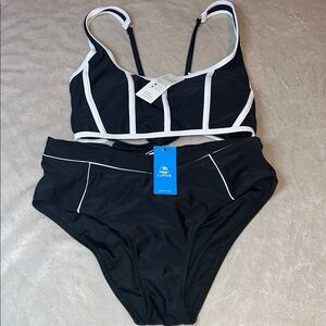 Cupshe Black & White Piped Two-Piece Bikini